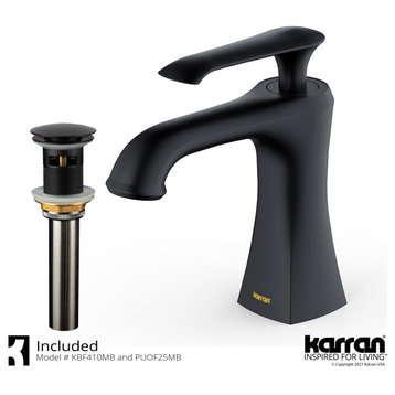 Karran 1-Hole 1-Handle Bathroom Faucet With Pop-Up Drain, Matte Black