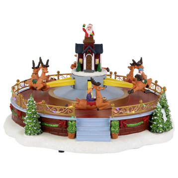 12" Animated and Musical Rockin' Reindeer Ride LED Christmas Village Display
