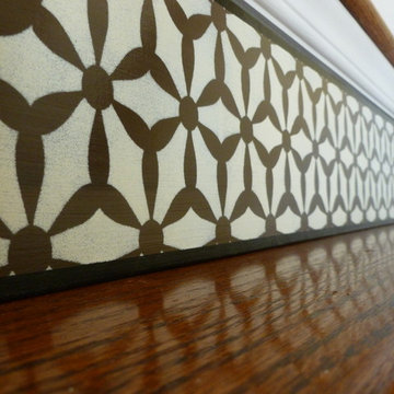 Painted Stair Risers - Brown & White Geometric