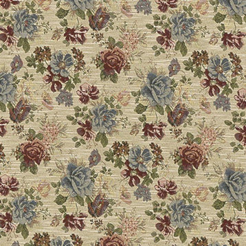 Green, Red And Blue, Floral Tapestry Upholstery Fabric By The Yard