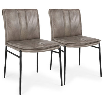 Mayer Genuine Leather Dining Chair, Set of 2, Grey