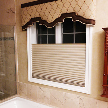 Custom Shaped Cornice and Hunter Douglas Duette Honeycomb Shade