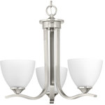Progress Lighting - Laird 3-Light Chandelier - The Laird collection provides a contemporary complement to casual interiors popular in today's homes. Glass shades add distinction and provide pleasing illumination to any room, while scrolling arms create an airy effect. Uses (3) 100-watt medium bulbs (not included).