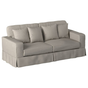 Sunset Trading Americana Box Cushion Fabric Slipcovered Sofa in Light Gray