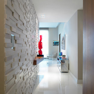 マイアミの中サイズのモダンスタイルのおしゃれな玄関ロビー (白い壁、リノリウムの床) の写真