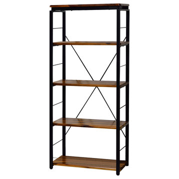Benzara BM209629 Bookshelf with 4 Shelves and Open Metal Frame, Brown and Black