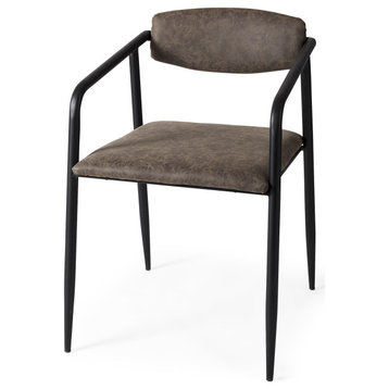 Langston Brown Faux-Leather Seat With Black Iron Frame Dining Chair (Set of 2)