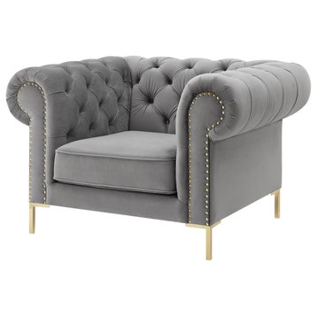 Inspired Home Ariadna Club Chair Button Tufted, Gray Velvet