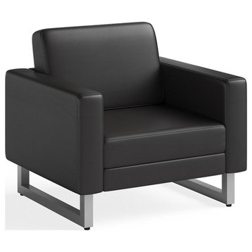Safco Contemporary Lounge Chair Black Vinyl with Metal Mirella Leg