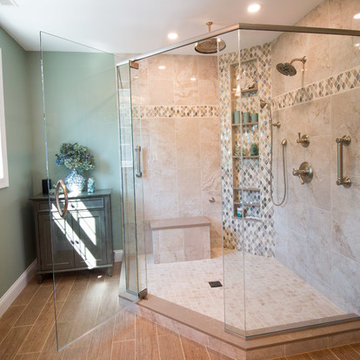 Modern Anatolia Ottomano Ivory bathroom remodel w/ Caesarstone Tusccan Dawn
