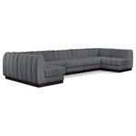 Meridian Furniture - Quinn Chenille Upholstered U-Shaped Modular Sectional, Grey, 7-Piece: 5 Armless Chair, 2 Corner Chair - The Quinn Modular Sectional is a stunning piece crafted in a rich and luxurious grey chenille fabric. Its awe-inspiring design and exceptional quality make it a perfect addition to any space, whether it's a living room, bedroom, or office. The sectional's plush cushioning and sturdy frame provide both comfort and durability, ensuring that it will be a favorite for years to come. Whether you're looking for a statement piece or simply a comfortable seating option, the Quinn sectional is an excellent choice.