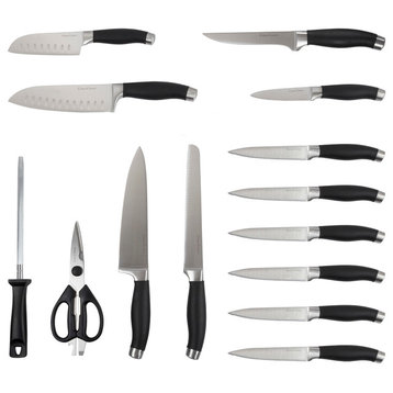 Classic Cuisine 15-Piece Stainless Knife Set And Wood Block