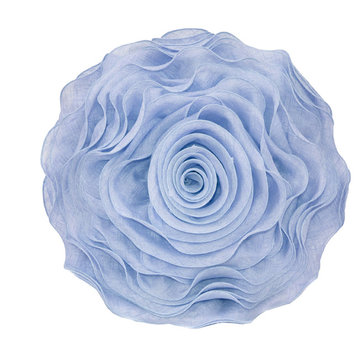 Handmade 3D Rose with Custom Fabric Decorative Throw Pillow 16", Baby Blue