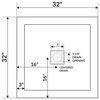 LessCare 32"x32" Right Double Threshold Shower Pan Base Wall Corner Center Drain