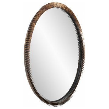 Coined Acid Treated Round Mirror, Rustic, Metal, 34 X 34