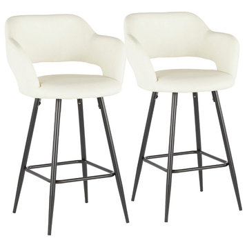 Lumisource Margarite Counter Stool, Black Metal and Cream PU Leather, Set of 2