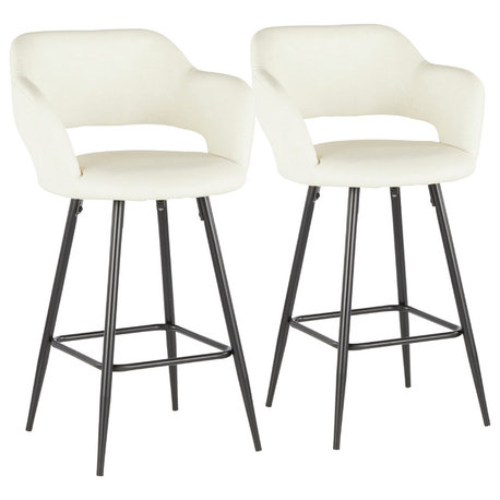 Lumisource Margarite Counter Stool, Black Metal and Cream PU Leather, Set of 2