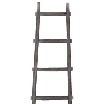 Benzara BM210390 Transitional Style Wooden Decor Ladder With 5 Steps, Gray
