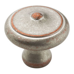 ESSENTIALS SOLID BRASS ROUND KNOB - WEATHERED NICKEL WITH COPPER - Cabinet And Drawer Knobs