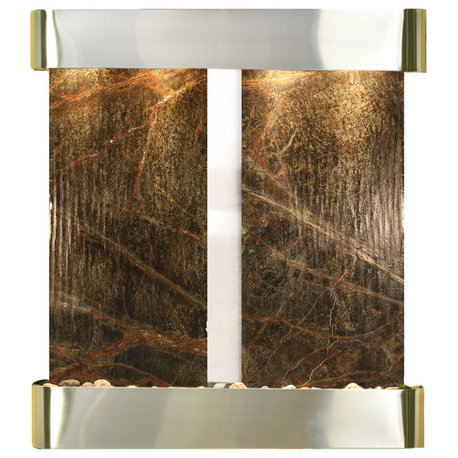 Aspen Falls Water Fountain, Green Marble, Stainless Steel, Round