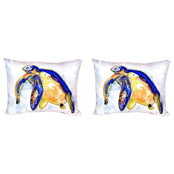 Pair of Betsy Drake Blue Sea Turtle - Left No Cord Pillows