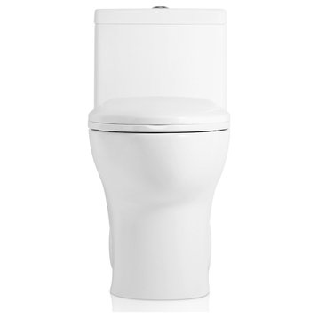 Sinber 28" One Piece Bathroom Toilet with Cotton White Finish and and Dual Flush