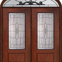 Prehung Transom Double Door 80 Fiberglass Versailles 3/4 Lite Glass - Front Doors