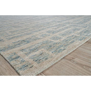 Aldridge Hand-Knotted Wool and Bamboo Silk Light Blue/Ivory Area Rug, 10'x14'