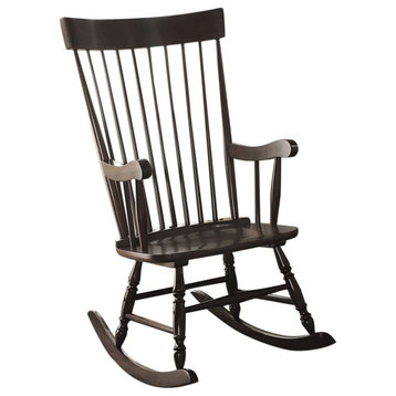 Traditional Rocking Chair, Wooden Frame With Contoured High Backrest, Black