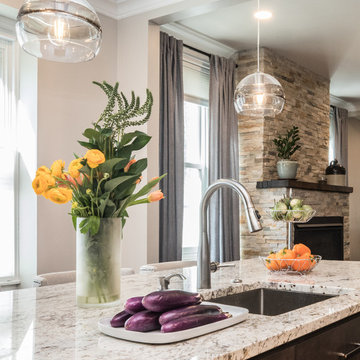 Elegant Transitional Two-Tone Kitchen Remodel | Light Cabinetry & Marble-Inspire
