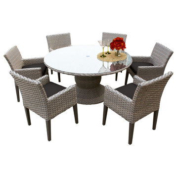 Monterey 60" Patio Dining Table With 6 Chairs With Arms, Black