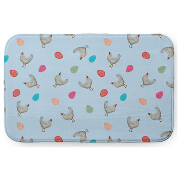 34" x 21" Chickens and Eggs Bathmat, After Rain Blue