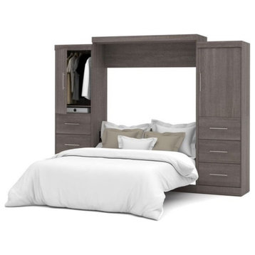 Atlin Designs 115" Wood Queen Wall Bed Kit Set with 6 Drawers in Bark Gray