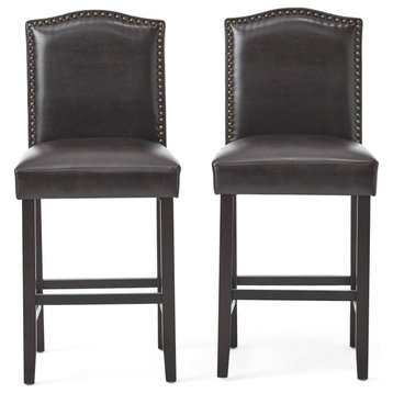 Bernadette Contemporary Upholstered Counter Stools with Nailhead Trim, Set of 2