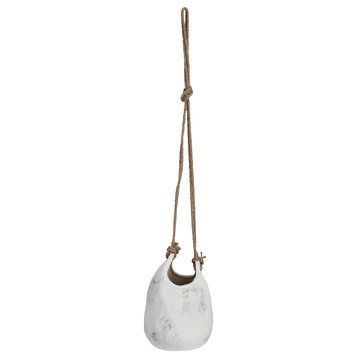 Hanging Stoneware Planter With Jute Rope Hanger and Distressed Volcano Finish