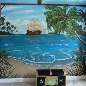 Treasure Island Pirate Mural Themed boys bedroom by MuralArt.com