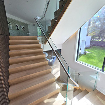 Project #129 | Modern White Oak Staircase with Slanted Risers