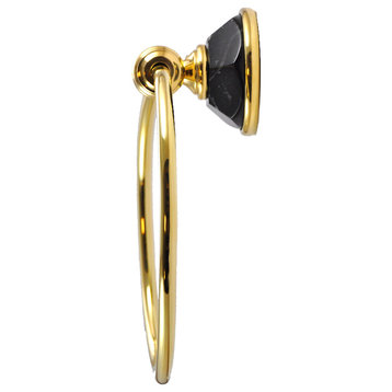 Towel Ring With Nero Marquina Marbel Accents, Polished Nickel