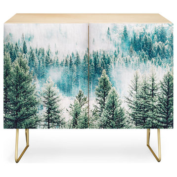 Deny Designs Forest and Fog Credenza, Birch, Gold Steel Legs