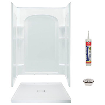 Transolid 48"x34" Low Profile Shower Kit with Center Drain, White