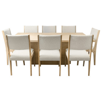 Flagstaff 9-Piece 84" Dining Set With 8 Ash Boucle Chairs In Ivory