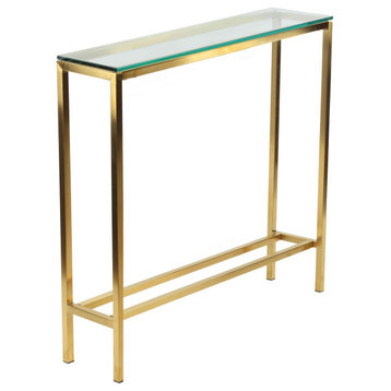 Cortesi Home Julie Console Table, Brushed Gold & Glass