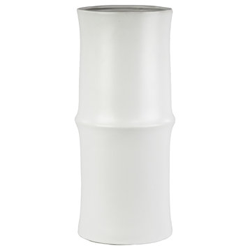 Round Ceramic Vase Molded in Bamboo Branch Matte White Finish, Small