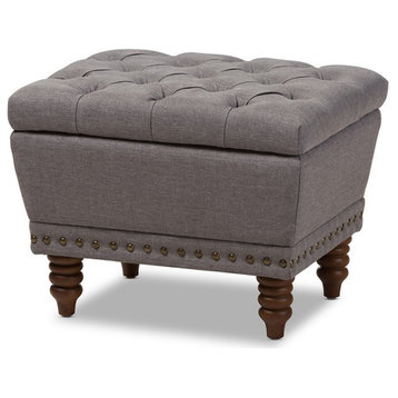 Bowery Hill Tufted Storage Ottoman in Gray and Walnut
