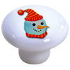 Snowman Red Hat Ceramic Cabinet Drawer Pull Knob