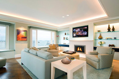 Trendy living room photo in Boston