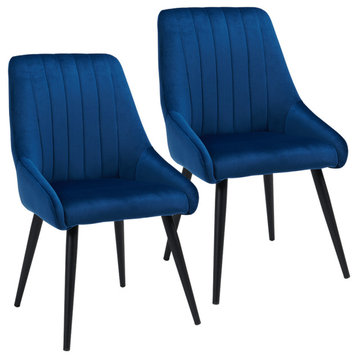 Set of 2 Vertical Channel Tufting Velvet Dining Chairs, Dark Blue