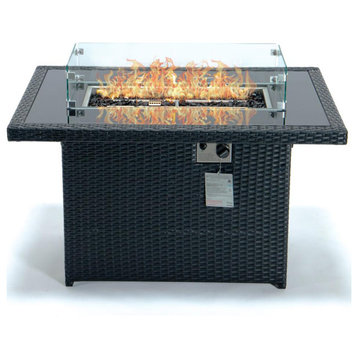 Leisuremod Mace Wicker Patio Modern Propane Fire Pit Table Cfw44G-Bl