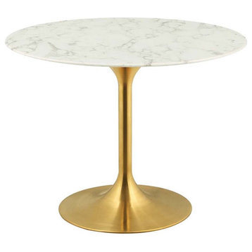 Hawthorne Collections 40" Round Faux Marble Top Pedestal Dining Table in Gold