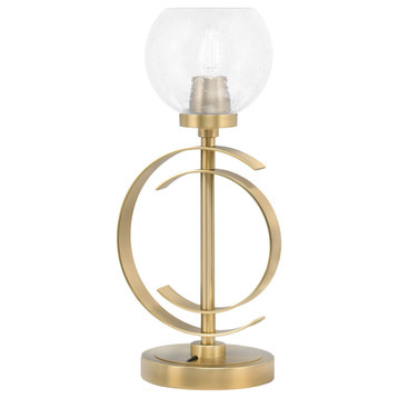 1-Light Table Lamp, New Age Brass Finish, 5.75" Clear Bubble Glass